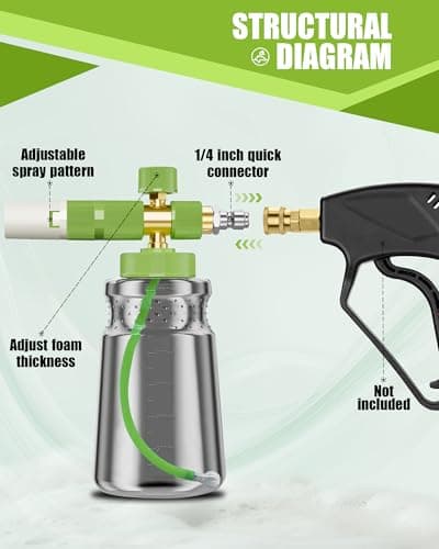 All-Copper Car Wash Foam Cannon, 1L, M22 & 1/4" Quick Connect, Compatible 4200PSI Pressure Washers
