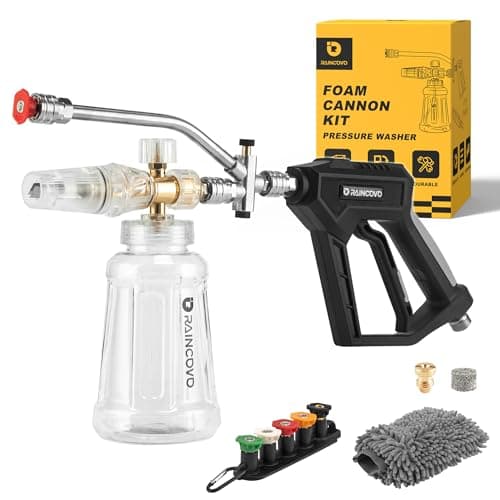 Foam Cannon with Short Pressure Washer Gun, Snow Soap Attachment, 5 Nozzles & Holder, 1/4” Quick Connect
