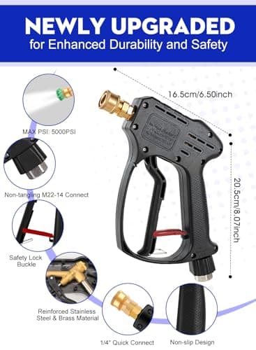 5000 PSI Max M22 Swivel High Pressure Washer Gun with 5 Nozzles for Driveway & Yard Cleaning
