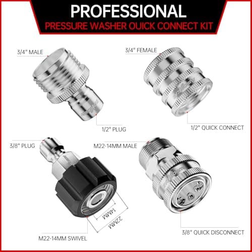 Stainless Steel M22-14mm Quick Connect Kit for Pressure Washers (8 Pack)