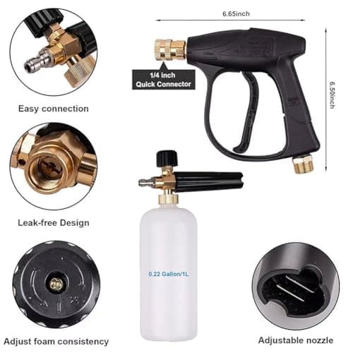 Daily Use Pressure Washer Foam Cannon Dual Connector
| Pressure Washer Gun Accessories Car Cleaning Wash Kit
| 5 Power Washer Sprayer Nozzles for Foam Cannon