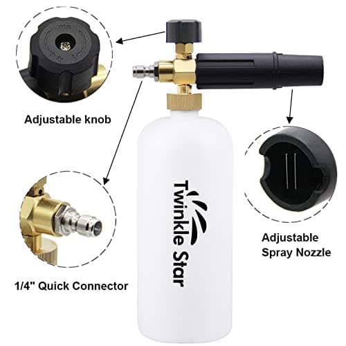 Twinkle Star Foam Cannon 1 L Bottle Snow Foam Lance with 1/4" Quick Connector for Pressure Washer Users Winter Cleaning