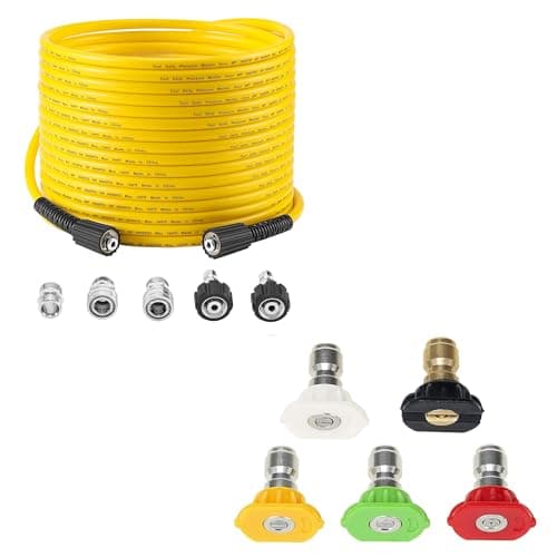 Tool Daily Pressure Washer Hose 50FT X 1/4", Multiple Degrees Nozzle Tips