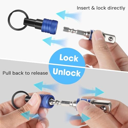 Upgraded 6PCS 1/4 Inch Hex Shank Bit Holder Keychain, Quick-Change Design Gifts (Black)