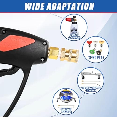 Hot Water Compatible Pressure Washer Gun with Adjustable Power and Extension Wand - 4000 PSI, 7 GPM - Fits Most Power Washers