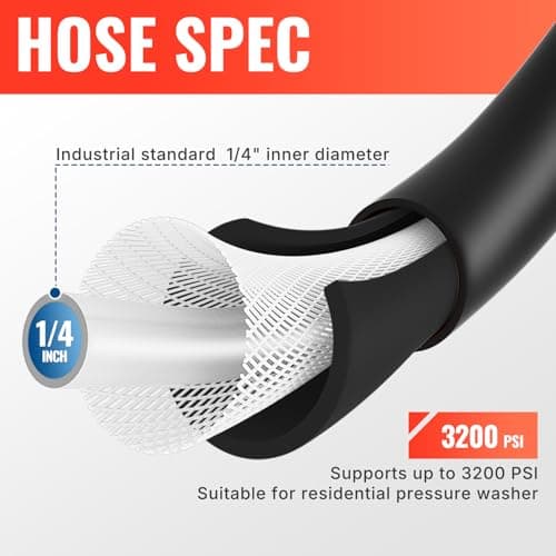 YAMATIC 25FT 1/4" Kink Resistant Hose for High Pressure Washers Up to 3200 PSI