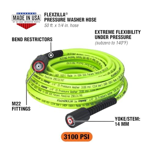 ZillaGreen Flexzilla Pressure Washer Hose, 50 ft., M22 Fittings - HFZPW3450M-E