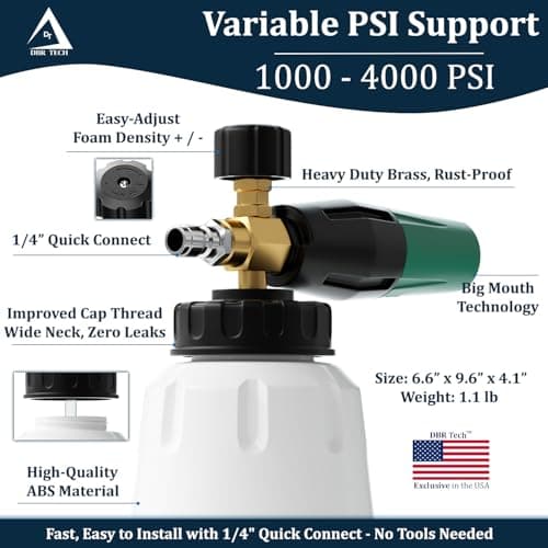 Professional Car Foam Blaster, Heavy Duty 1L Green, Wide Neck & Adjustable Spray