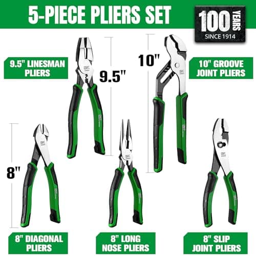 SK Premium 5-Piece Pliers Set: 8" Long Nose, 9.5" Linesman, 8" Slip Joint, 8" Diagonal, 10" Groove Joint, EVA Foam Organ