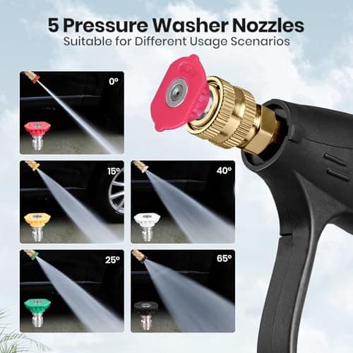 Pressure Washer Gun with Foam Cannon, Quick Connect, 5 Nozzles, Cleaning Gloves, 1 Liter