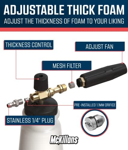 McKillans Wide Mouth Foam Cannon for Pressure Washer Car Wash Foam Dispenser