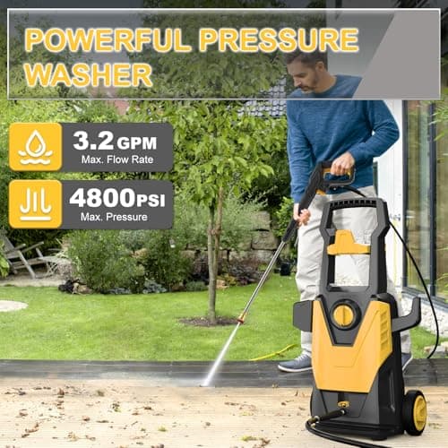 Electric Pressure Washer 4800 PSI, Foam Cannon, 3.2 GPM, Quick Connect Nozzles for Cars, Fences, Driveways, Homes, Patio