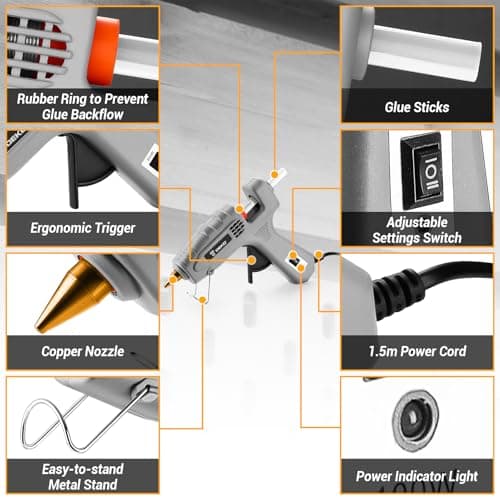 DEKOPRO Full Size 60/100Watt Dual Temp Hot Glue Gun Kit with 25 Sticks & Storage Case