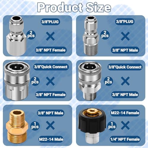 11 Pack 3/8" NPT Quick Connect Pressure Washer Fittings & Adapters