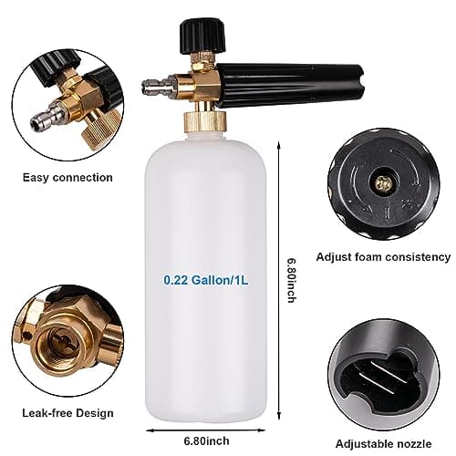 High-Pressure Washer Foam Cannon 1/4" Quick Connect, 5 Nozzle Tips, M22 Inlet Connector