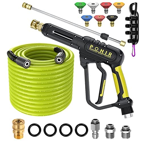 POHIR 3600 PSI Pressure Washer Gun with 50FT Hose Kit & 15in Wand Parts 7 Nozzles Quick Connect Set