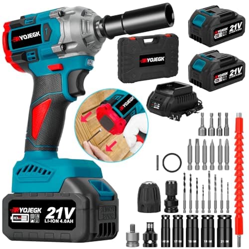 Cordless Impact Gun, 21V Impact Wrench, Socket Screw Drill Converter & Fast Charger, Compact Impact Wrench for Household Tool Car