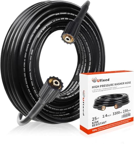 1/4 25FT High-Pressure Washer Hose 3300 PSI with Brass Fittings - Lightweight, Non-Marking Replacement Hose