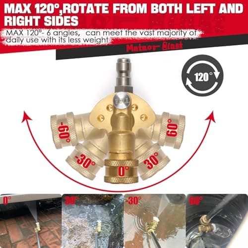 Heavy-Duty Meteor Blast 120° Pivoting Coupler, 5 Angles, Stainless Steel Safety Lock, 5000PSI, 1/4" Quick Connect