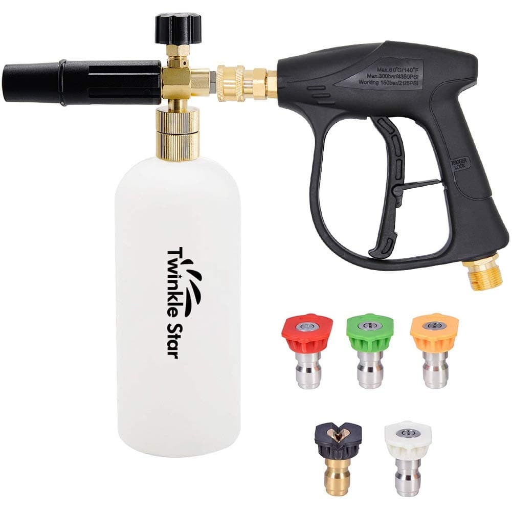 Twinkle Star Short Pressure Washer Gun with Foam Cannon, 5 Nozzle Tips, 1 Liter Foam