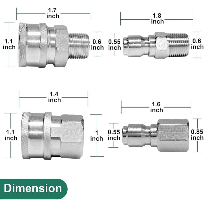 3/8 Quick Connect Fittings Kit for Pressure Washers, 8 Pieces Female & Male Thread
