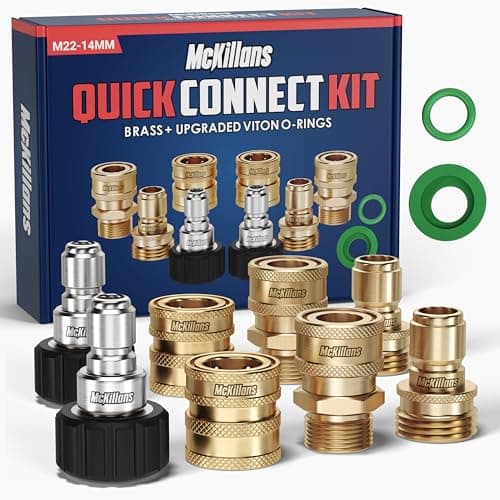 McKillans® Pressure Washer Quick Connect Kit M22-14mm to 3/8" Male Female Quick Disconnect Kit Brisk Usage for Professionals and DIYers In Yard and Garage Durable Brass Construction