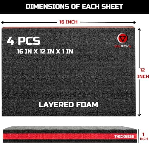Kaizen Organizer Sheets, 4Pack 16x12x1 Inch Foam Inserts for Toolboxes
