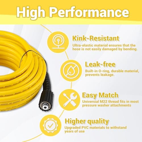 50 FT Pressure Washer Hose with M22 14mm Fitting, 3600 PSI