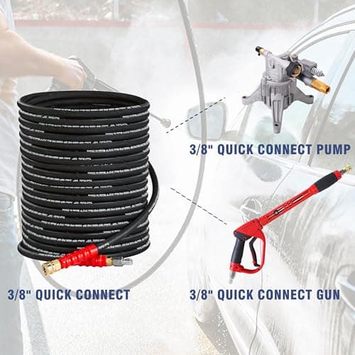Pressure Washer Hose, 3/8 x 50' - Quick Connect, 4000 PSI, High Tensile Braided