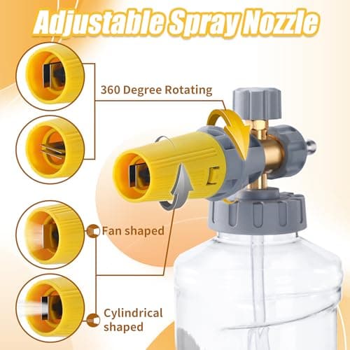 High Pressure Foam Cannon for Pressure Washer with Dual Connectors and Adjustable Soap Function
| Adjustable Soap Cannon Accessory for Pressure Washers with M22-14 and 1/4” Quick Connect Fittings
| Foam Cannon with 1.1mm Orifice Nozzle for Pressure