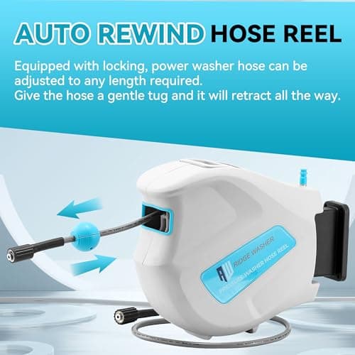 RIDGE WASHER 65FT 3600 PSI Power Washer Hose Reel, Auto Rewind