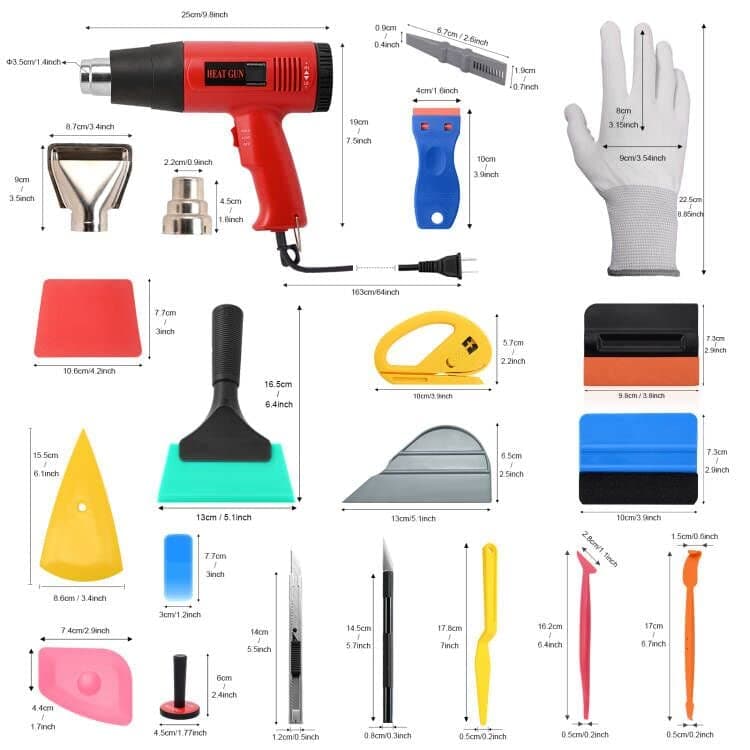 Newistoh Tool Kit with Heat Gun, Car Wrap Tools, Felt Squeegee, Tucking Tool, Gloves, Magnets Holder