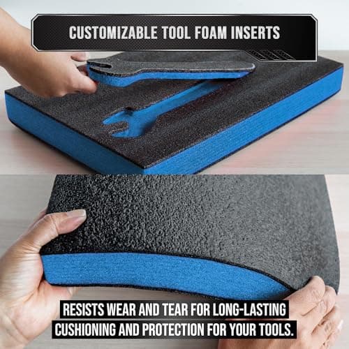 Precision Defined Tool Box Foam - Protective Inserts, Polyethylene Tool Foam, Cushion Insert for Toolboxes - 18" Black/Blue (3 pack)  
Precision Defined Tool Box Foam - Protective Inserts, Polyethylene Tool Foam, Cushion Insert for Toolboxes - Black/