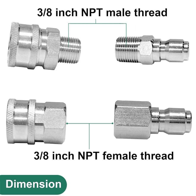 3/8 Quick Connect Fittings Kit for Pressure Washers, 8 Pieces Female & Male Thread