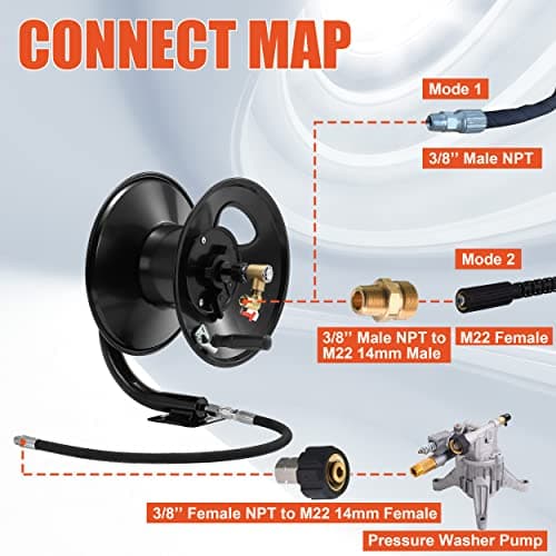 Tool Daily Pressure Washer Hose Reel & Adapter Set