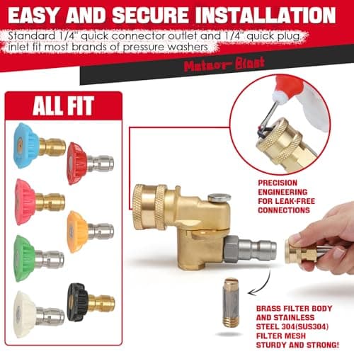 Heavy-Duty Meteor Blast 120° Pivoting Coupler, 5 Angles, Stainless Steel Safety Lock, 5000PSI, 1/4" Quick Connect