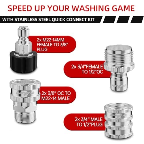 Stainless Steel M22-14mm Quick Connect Kit for Pressure Washers (8 Pack)