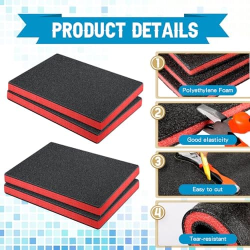 Customizable Polyurethane Foam Sheets for Craft, Tool Box, and Camera Storage (Red, Black, 16 x 12 x 1 Inch)