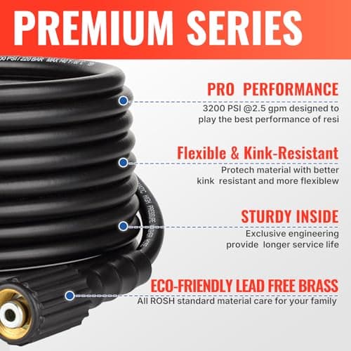YAMATIC 25FT 1/4" Kink Resistant Hose for High Pressure Washers Up to 3200 PSI
