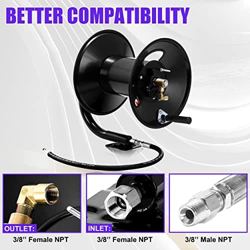 150 FT Heavy Duty Steel Hose Reel for Power Washers, 3/8 Hand Crank, 4000 PSI