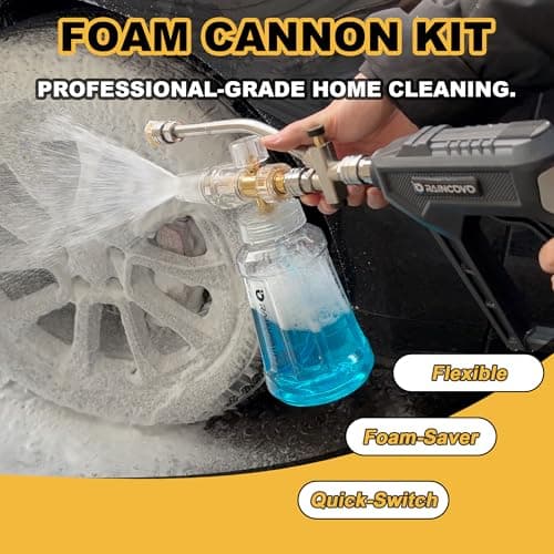Foam Cannon with Short Pressure Washer Gun, Snow Soap Attachment, 5 Nozzles & Holder, 1/4” Quick Connect