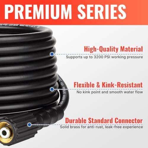 YAMATIC Kink Resistant 50FT 1/4" M22 Brass Fitting Power Washer Hose, 3200 PSI, for Ryobi, Troy Bilt, Greenworks