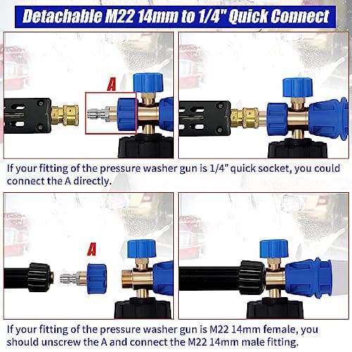 Adjustable Foam Blaster for Pressure Washer, 1.5 Liter Snow Foam Lance, 1.1mm Nozzle, M22 & Quick Connect