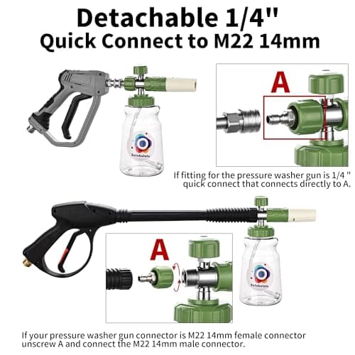 Balabulala Pressure Washer Dual Connector Foam Cannon with 5 Nozzles, 3600 PSI
