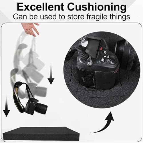 4P Pick and Pluck Pre-Cubed Foam Sheets, Customizable Size, Tool Interlock Box & Camera Storage Cushion Pads (16x12x0.4