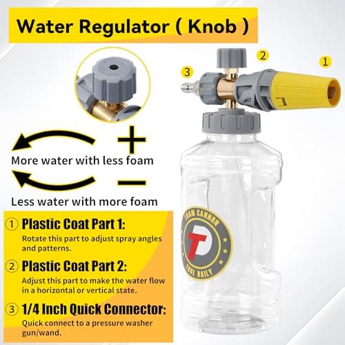 Dual Connector Pressure Washer Gun with 3/8'' Swivel Connector - Tool Daily Foam Cannon
| Adjustable Soap Cannon with M22-14 and 1/4” Quick Connect Fittings - Tool Daily Power Washer Gun
| 1.5 Liter Capacity Foam Cannon - Tool Daily Pressure Washer