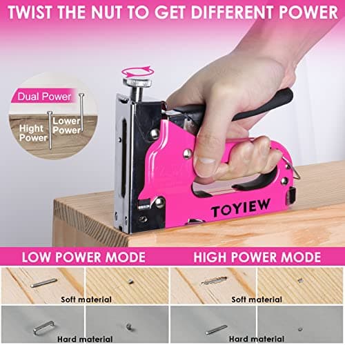 33Pcs Pink Upholstery Staple Gun, 3 in 1, Heavy Duty for DIY & Crafts