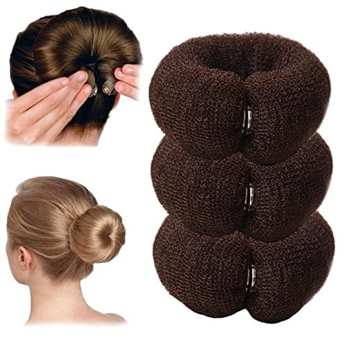 3 Pcs Hair Styling Tools: Foam Ring Shaper, Donut Bun, Long Nylon Holder (3 Multicolor)