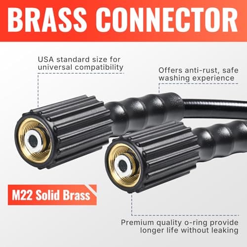 YAMATIC Kink Resistant 50FT 1/4" M22 Brass Fitting Power Washer Hose, 3200 PSI, for Ryobi, Troy Bilt, Greenworks