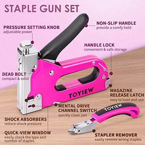 33Pcs Pink Upholstery Staple Gun, 3 in 1, Heavy Duty for DIY & Crafts